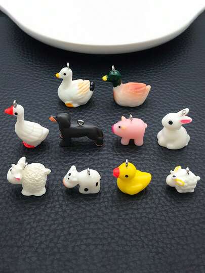 5/10pcs 3D Farm Animal Resin Charms Duck Goose Chicken Pig Rabbit Dog Cow Egg Tray Miniature Pendants DIY Jewelry Making Supplies Crafts