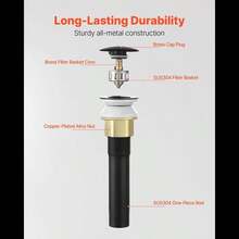 Bathroom Sink Drain With Overflow, Brass And 304 Stainless Steel  Up Drains, Anti-Clogging Vessel Sink Drain Strainer, All Metal Hair Catcher Drains Stopper, For Sinks With Overflow Holes-XY298451 - Multicolor - View 10