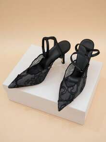 Red Yellow Green Blue Gradient Rainbow Colorblock Pointed Toe Low Vamp Ultra Thin High Heel Sexy Pumps Basic Style - Black - View 3