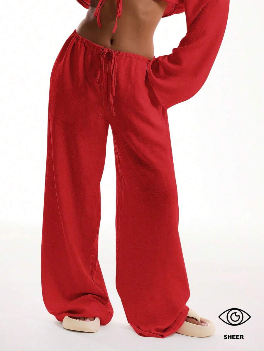 Women Pants - 紅色 - 查看 1