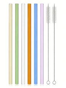 GASUDIN 6pcs Reusable Glass Straws, Includes 2 Cleaning Brushes, 8mm X 7.87 Inch Heat-Resistant Borosilicate Glass Drinking Straws, Suitable For Milkshakes, Tea, Juice, Parties And Gatherings, Transparent/Multicolor - View 14