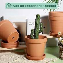 vensovo - Macetas de terracota y arcilla de 6 pulgadas para plantas con platillo, paquete de 4 macetas de terracotta mediana con orificio de drenaje, maceta para plantas de interior y exterior - Ver 6