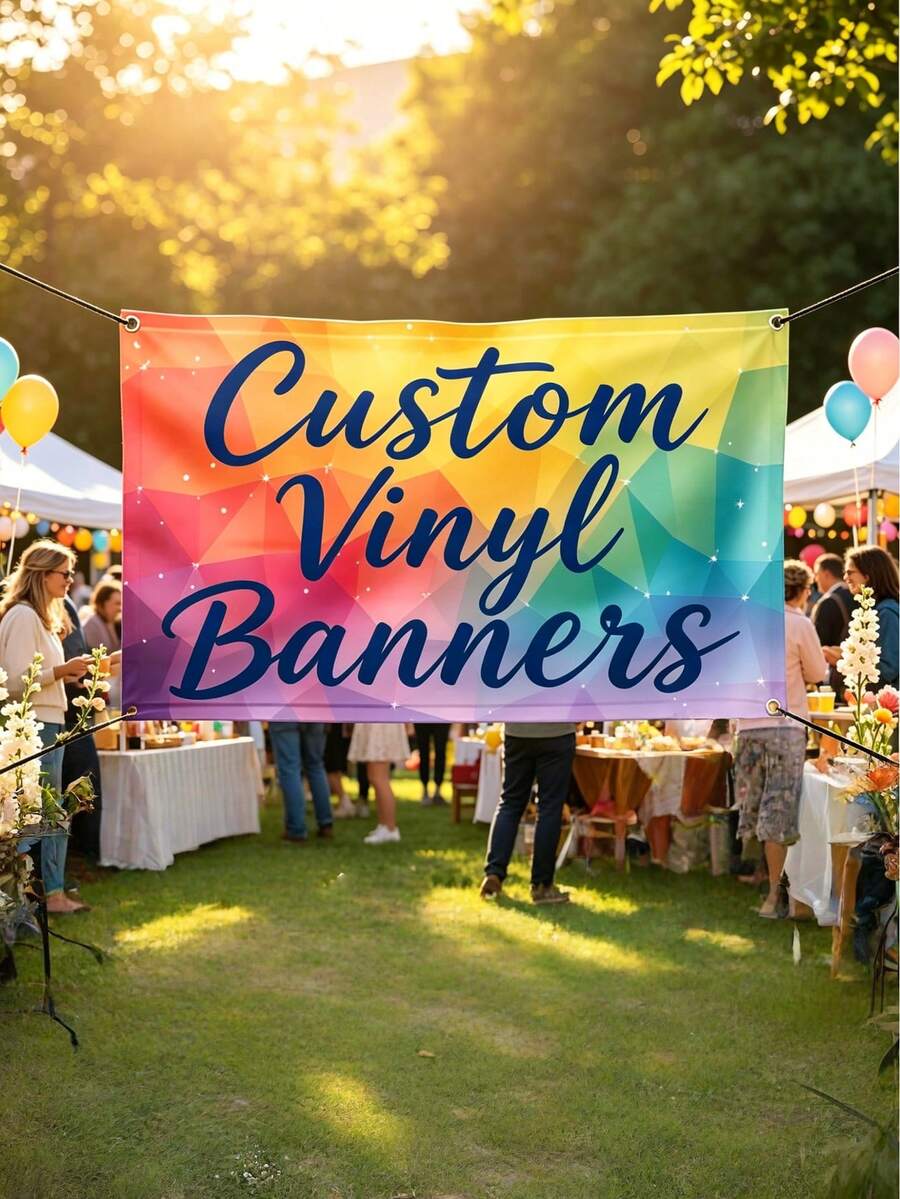 1pc Customized Vinyl Banner, Personalized Text/Design, Indoor/Outdoor Use, With Metal Grommets, Multi-Functional Decoration, Exquisite Fashionable Cute Modern, Colorful Unique, Suitable For Events, Birthdays, Bedroom/Living Room - Multicolor - View 1