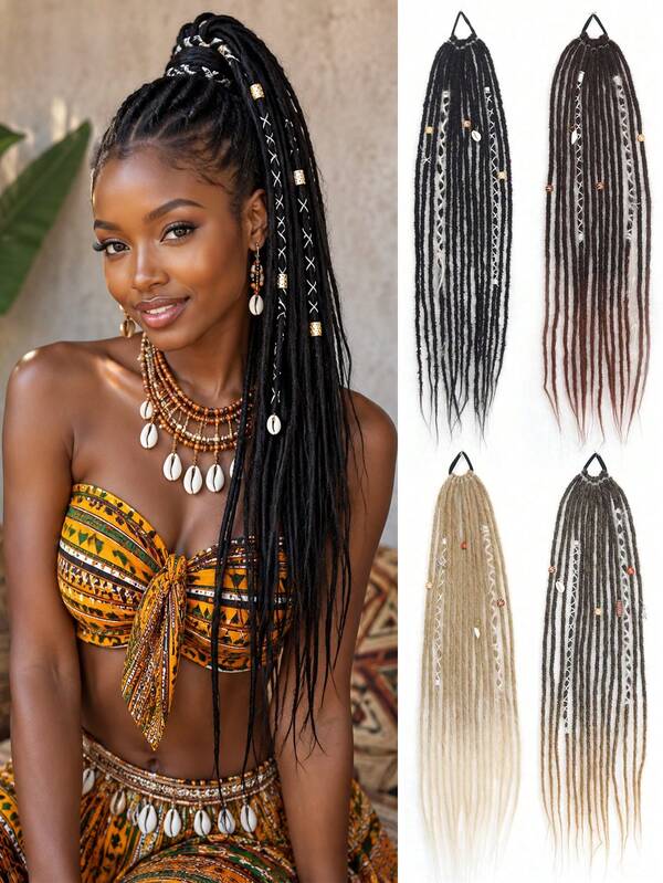 Women's Ponytail Wig, Elastic Band Design, Textured Dreadlock Style, Comes With Accessories, Soft And Fluffy, No Scalp Collapse, Suitable For Daily Wear