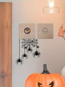 1/3pcs Halloween Spider Switch Sticker - Removable Realistic Black Spider And Web Design, Suitable For Indoor Home Decor, Living Room, Bedroom, Party Supplies, Halloween Decor, Bedroom Decor, Smooth Surfaces - Multicolor - View 6