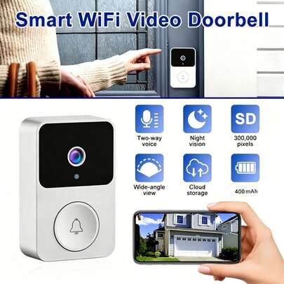 Sonnette vidéo sans fil rechargeable, batterie intégrée de 400mAh, WiFi 2,4G uniquement, sonnette de intelligente, objectif grand angle, vision nocturne, audio bidirectionnel, appel vidéo en temps réel, changeur de voix, prend en charge jusqu'à 10 membres de la famille pour le partage des alertes