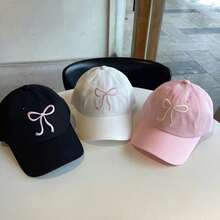 Y2K Sweet Style Bow Embroidery Baseball Cap, Adjustable Dad Cap, Solid Color Sun Hat, Unisex, Vintage Letter Embroidery, Outdoor Spring/Summer Fashion - Pink - View 3