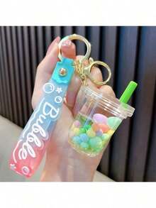 1pc Creative Holiday Theme Milk Tea Cup Keychain, Gift Bag Accessory, Small Pendant Decoration, Can Be Used As Car Key Holder, Backpack Decoration Or Couple Gift - Multicolor - View 7