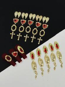 35pcs Mixed Color Nail Art Decorations, Including Virgin Mary, Cross, Heart And Angel Patterns, Suitable For DIY Nail Art And Decorating Women's Nails - Multicolor - View 6