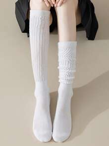 3/2/1 Pairs Women's Ribbed Knit Knee-High Socks, Slimming Fit, Warm, Elastic, Non-Slip, Anti-Slip, College Style JK Boot Socks, Black & White Winter Edition - Multicolor - View 2