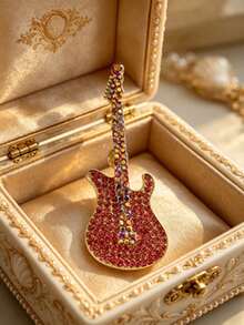 1pc Guitar Shaped Lapel Brooch, Unique Personalized Decoration, Cool Retro Street Style Badge, Suitable For Women Of All Ages, Daily Jacket And Bag Accessory - Guitar Model a - View 13