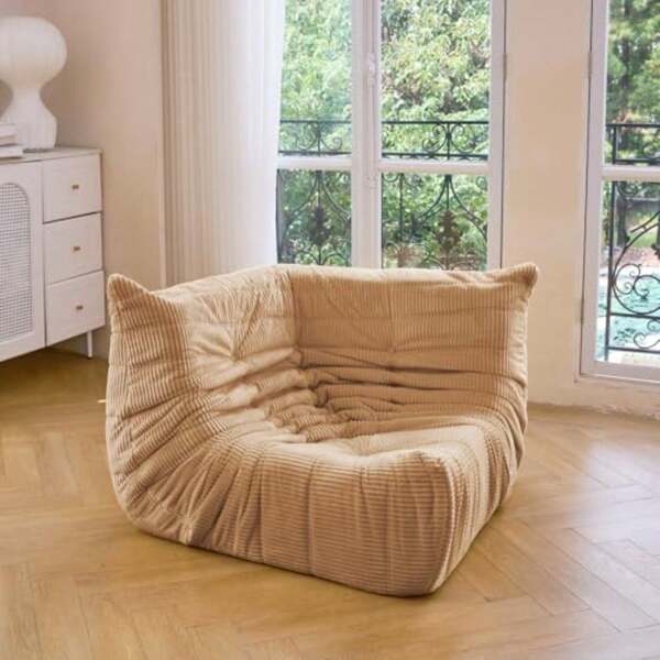 NandV - Silla de esquina con chimenea, sofá de piso sin brazos de mediados de siglo, sillón de pana suave de alta calidad, sillón de espuma para sala de estar, recámara y oficina