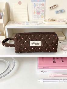 Cute Quilted Heart Mini Pouch Zipper Cosmetic & Brushes Storage Bag Portable Makeup Bag Coin Purse Lightweight Travel Toiletry Bags Pencil Case - Multicolor - View 10