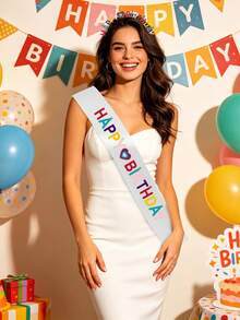 1件/2件/1套 時尚彩色 HAPPY BIRTHDAY 字母髮箍 生日派對肩帶式髮箍套組 - 彩色 - 查看 2