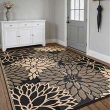 1pc Black Coffee Black Border Floral Rug, Doormat, Small Rug, Welcome Mat, Carpet, Floor Mat, Outdoor Doormat, Kitchen Rug, Home Decor, Front Door Mat, Area Rug, Outdoor Mat, Home Decor, Area Carpet, Garden Rug, Washable Rug - Multicolor - View 2