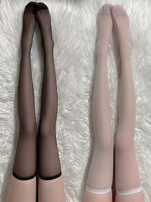 2 Pairs Black & White Sexy Over-The-Knee Long Socks For Women, Sweet Lolita Bowknot Thigh-High Fishnet Stockings, Gothic Punk Lace Mesh Tights - Black and White - View 5