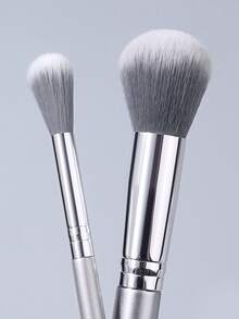 3PCS Makeup Brush&Makeup Puff Set,Large&Small Dome Blush Brushes,For Even Blush, Glow Highlight&Setting Powder Application,Silver Wooden Handle - Silver - View 8