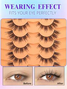 7 Pairs False Eyelashes,Natural Look Fake Eyelashes Strip False Lashes - Black - View 3