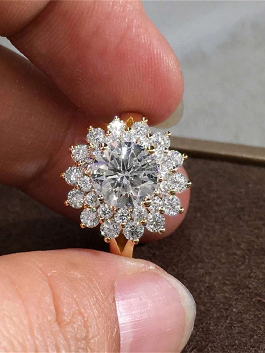 1件浪漫立方鋯石女款戒指,婚禮訂婚派對珠寶,情人節禮物 - 金黃色 - 查看 1