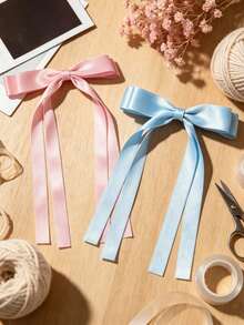 1pc Summer Minimalist Versatile Girl Style Double Layer Bow Long Ribbon Hair Clip Solid Color Casual Polyester - Multicolor - View 6