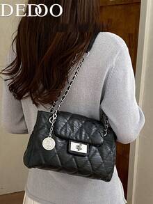Dedoo Quilted Chain Strap Bag, High-End Fashion Shoulder Crossbody Casual Commuter Handbag - Black - View 9