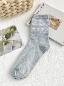 4 Pairs/2 Pairs/1 Pair Korean Sweet Cute Style Mid-Calf Socks With Ruffle Trim, Unisex Autumn/Winter Fair Isle Pattern, Versatile For Women's Home, Daily Wear, Layering With Boots - Multicolor - View 7