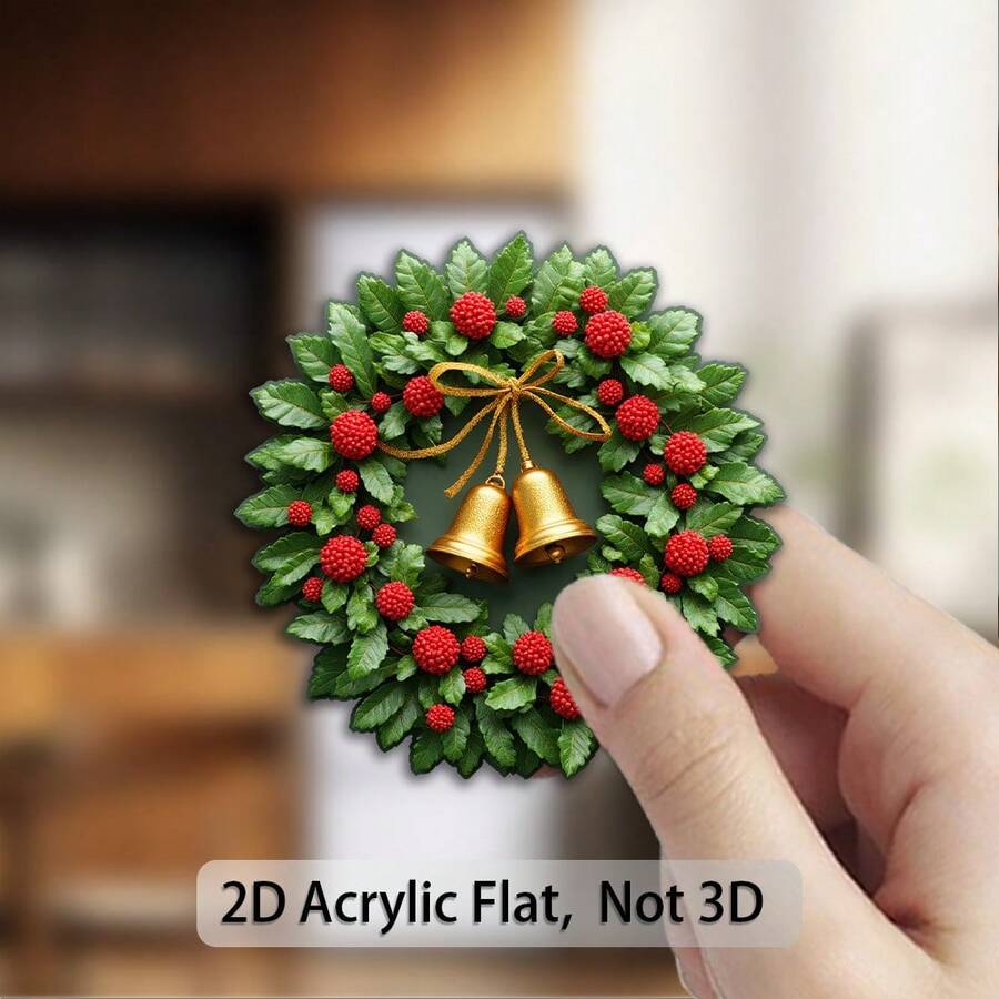 1Pc, 2D, Christmas Wreath Acrylic Magnetic Fridge Magnet,Magnets,Halloween,Christmas,Fridge Magnet,Holiday Gifts,Picks