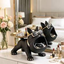 French Bulldog Statue With Gold Metal Tray, Resin Bulldog Storage Bowl, Multi-Functional Key Jewelry Watch Beauty Organizer, Entryway Desktop Decor Dog Sculpture, Unique Home New House Gift, Suitable For Men And Women - Multicolor - View 3