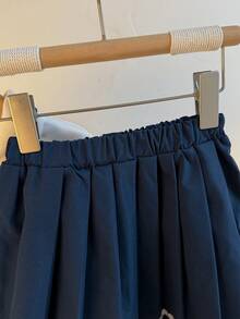 Girls Early Autumn Sweet Cute Preppy Style Bow Contrast Color Polo Shirt With Turn-Down Collar Long Sleeve Top + Daily Versatile Pleated Skirt + Decorative Versatile Shawl 3-Piece Set Suitable For Daily, Outdoor, School, Commute, Vacation, Party - Royal Blue - View 7