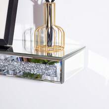 Mirrored Fireplace Mantel Floating Shelf, Silver Crushed Crystal Diamond Wall Mount Display Shelf For Over Fireplace & Under TV, Glam Decor Floating Shelves For Living Room Bedroom Kitchen - Silver - View 4