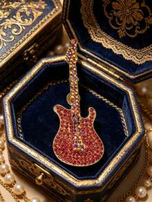 1pc Guitar Shaped Lapel Brooch, Unique Personalized Decoration, Cool Retro Street Style Badge, Suitable For Women Of All Ages, Daily Jacket And Bag Accessory - Guitar Model a - View 11