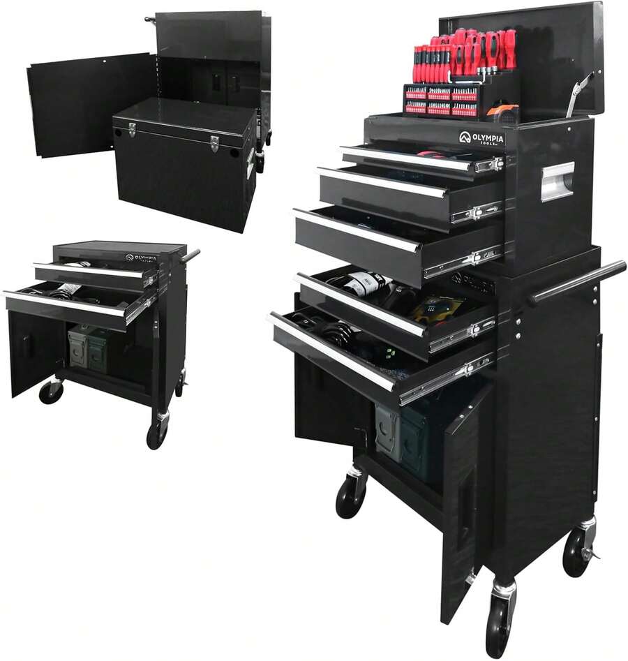 20 Inch Rolling Tool Cabinet Organizer Heavy Duty 5 Drawer Metal Tool Chest With Wheels And Locking Storage For Garage And Workshop Black - 20IN Combo - View 1