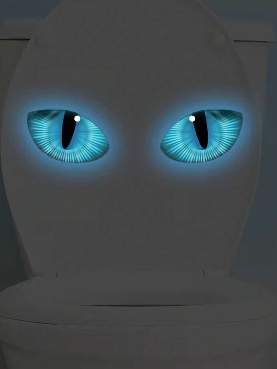 1pc Glow-In-The-Dark Blue-Eyed Cat Eye Toilet Decal (3D Visual Effect) – Spooky Glowing Blue Eyes, Removable Self-Adhesive Home Decor Sticker – Suitable For Bedrooms, Living Rooms, And Halloween Celebrations - one-size - View 1