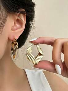 YUNCHUN 1 Pair Gold Stainless Steel Bohemian Rhombus Multi-Layer Earrings, Festive Geometric Ear Jewelry - Gold - View 1