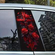 Red Rose Cross Pattern Glossy Car Sticker, For Vehicle Decoration, B-Pillar Protective Film Decal - Decorative Stickers - View 6