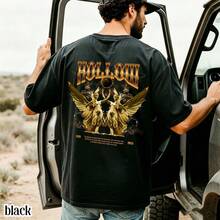 Hollow Gold Twin Angel Rücken-Print Oversized Herren T-Shirt Luxus Gothic Streetwear Tee - Schwarz - Übersicht 1