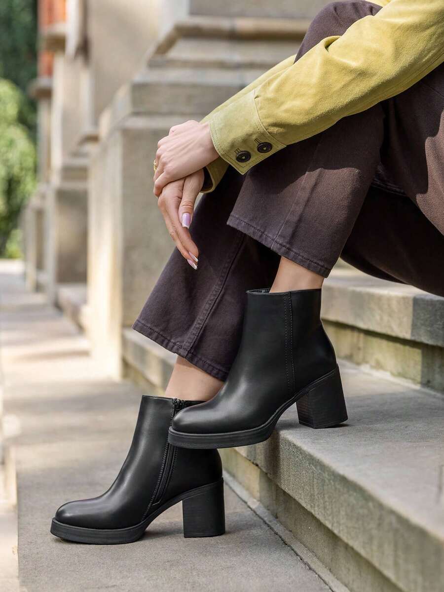 Square Heel Suede Ankle Boots - Combining Daily Elegance And Comfort - Black - View 1