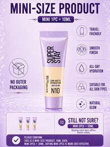 Maybelline 美寶蓮持妝清透粉底液#M10，正裝35ml/小樣10ml，輕盈持久，防汗，霧面妝效，有效遮瑕，適合中性偏白膚色 - 美寶蓮持妝輕透粉底液N10 - 查看 6