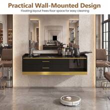 Advwin 39.4" Wall Mount Salon Stations For Hair Stylist, Professional Floating Barber Desk With Gold Accent, 2 Drawers & 3 Tool Holders, Modern Styling Station With Storage For Barbershop, Beauty & Spa - Black + Gold - View 2