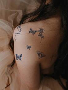 1pc Semi-Permanent Abstract Creative Pattern Temporary Tattoo Sticker, Waterproof Non-Reflective DIY Gift For Party & Festival, Lasts 1-2 Weeks, For Hand Back, Arm, Shoulder, Neck, Collarbone - Blue - View 3