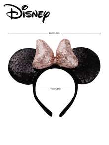 1pc Disney Mickey Black+Pink Sequin Headband, Mickey Black+Champagne Sequin Headband - Holiday Party Headband, Headpiece, Fun Photo Prop, Amusement Park Accessory, Suitable For Birthday Party And Valentine's Day Events, With Bow Cute Cartoon Hair Accessory, Princess Costume Accessory, Suitable For Disney Fans - 1 YEAR - View 7
