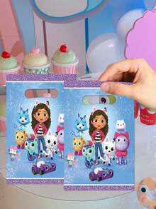 MASSDI Gabby Dollhouse Party Favor Bags, Cartoon Themed Goodie Treat Bags With Die Cut Handles For Birthday Party, Baby Shower, Festival Celebration, Party Decorations, Candy Gift Bags For Guests, Party Supplies For Themed Events, Pink Sparkle Design - Handbag - View 9
