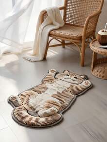 1pc Cream Cat Lying On Back Floor Mat, Washable Area Rug For Living Room, Non-Slip Bathroom Decor Mat, Cartoon Animal Cushion For Home Decor, Indoor Room Decoration Rug - Reclining Cream Cat - View 13