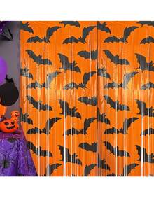 1pc Black And Gold Metallic Bat Tassel Garland - Halloween Bat Tassel Curtain, Durable Plastic Garland Chain Featuring Shiny Orange And Black Bats, Perfect For Halloween Party Decorations, Photo Backdrops, Haunted Houses, And Birthday Party Supplies - Multiple Styles - View 4