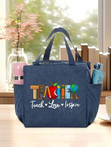 Bolsa de almuerzo aislada con tema de maestro, bolsa de picnic de moda, bolsa portátil de aluminio reforzado; adecuada para oficina, escuela, viajes y vacaciones; regalo perfecto para maestros en el Día del Maestro o Navidad; bolsa de moda para estudiantes o jóvenes, también adecuada para llevar libros, compras o temporada de regreso a la escuela; regalo ideal para expresar gratitud a los maestros, esencial para el regreso a la escuela - Multicolor - Ver 9