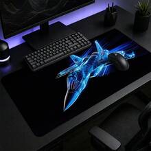 Blue Holographic Fighter/Red Neon Light Trail Transparent Motorcycle Rider Extended Gaming Mouse Pad, Large Non-Slip Rubber Waterproof Keyboard Desk Mat, Suitable For PC Laptop Gaming Office Desktop Decoration - View 6