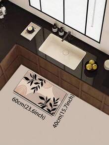 1pc Minimalist Curved Wind Branch & Leaf Diatom Mud Mat, 3.5mm Trimmable, Rubber Bottom Non-Slip Sponge Cushion Anti-Fatigue, Kitchen Bathroom Entrance Universal Dirt-Resistant Absorbent Foot Mat - View 5