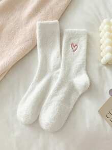 Women's Mid-Calf Floor Socks With Heart Pattern Plush, Soft Thick Daily Long Socks - Multicolor - View 7