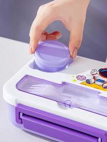 1300ml 卡通圖案防漏 4 格便當盒，耐用防摔，附餐具與叉子，開學必備，韓系學生分格便攜午餐盒，戶外野餐塑料便當盒，可微波 - 彩色 - 查看 6