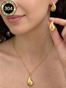 Ensemble de collier et boucles d'oreilles en acier inoxydable doré, styles multiples cœur étoile fleur nœud, ensemble de bijoux de vacances d'été à la plage, cadeau pour femmes - Or jaune - Voir 2
